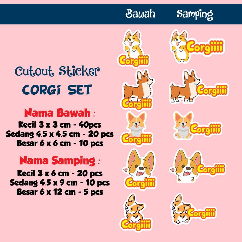 

sticker nama cutout corgi