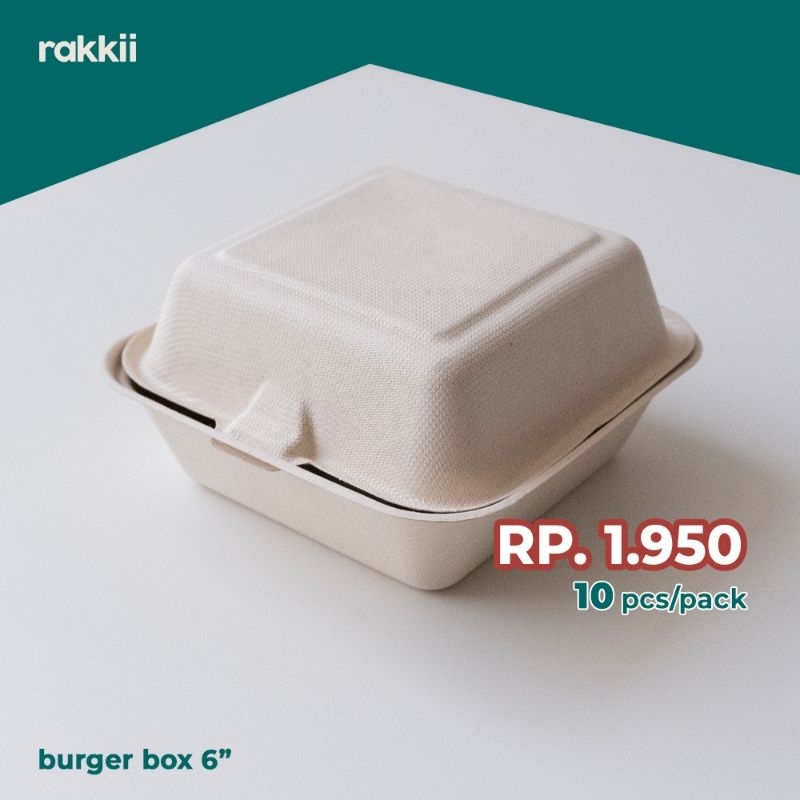 Box Bento Cake Mochi Bagasse Burger Korea Lunch 15 x 15 cm Natural 6 Inch 10 pcs