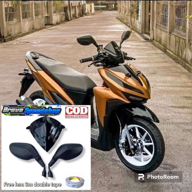 Paket variasi visor bahan akrilik plus kaca spion click thailand pnp honda vario 125 150 led new esp