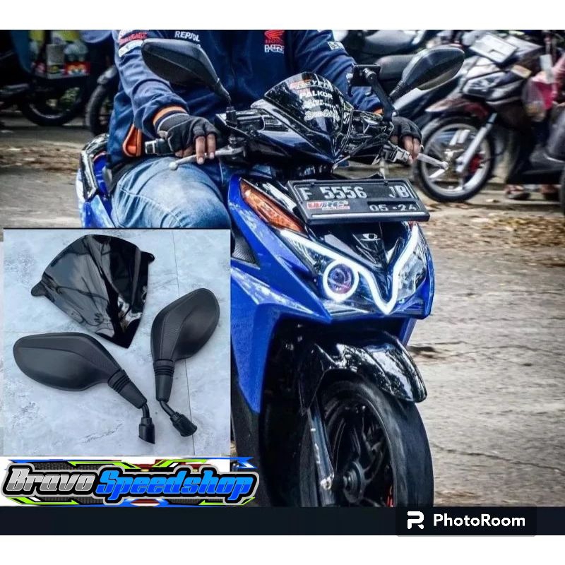 Paket variasi visor bahan full akrilik plus spion click thailand pnp honda vario 110 125 techno vari