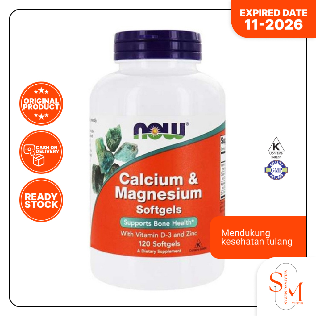 Now Vitamin CAL MAG Calcium & Magnesium + Vitamin D3 & Zinc 120 Sgel - Kesehatan Gigi Tulang & Otot