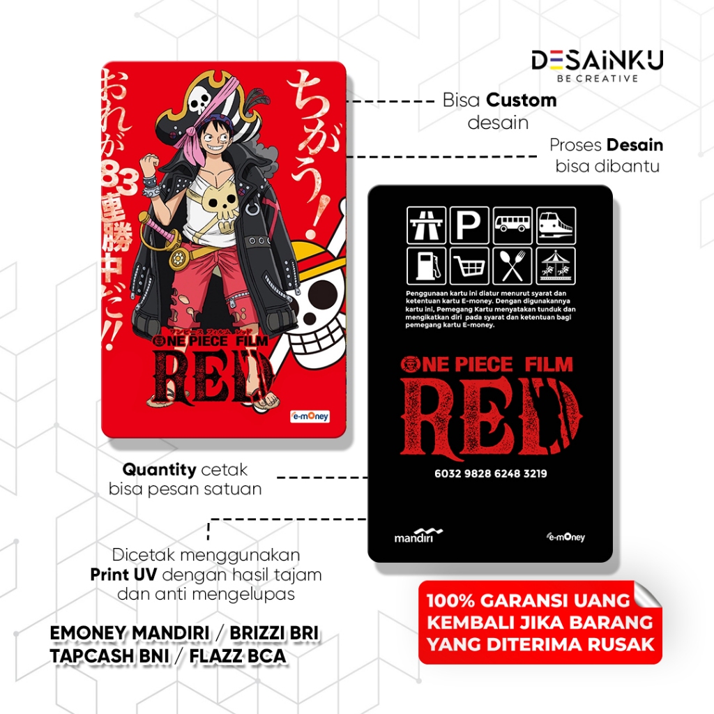 Emoney One Piece RED / Anime / Game / E-Toll Custom / Flazz / Tapcash / brizzi