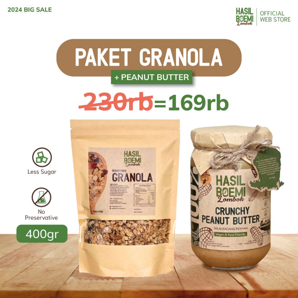 

Paket Sugar Free Granola & Selai Kacang ( Peanut Butter ) - Makanan Sehat ORGANIK bebas gula diet diabetes selai KACANG Murni untuk olesan roti menu sarapan