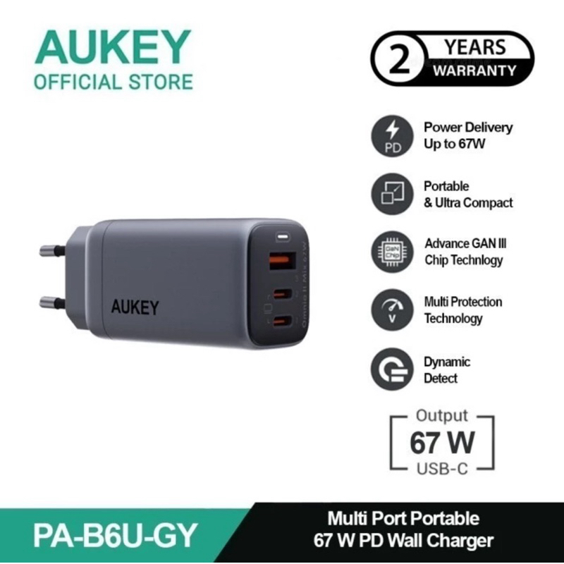 AUKEY Adaptor Charger PA-BU 67W GAN I Super Fast Charging 2.0 PPS