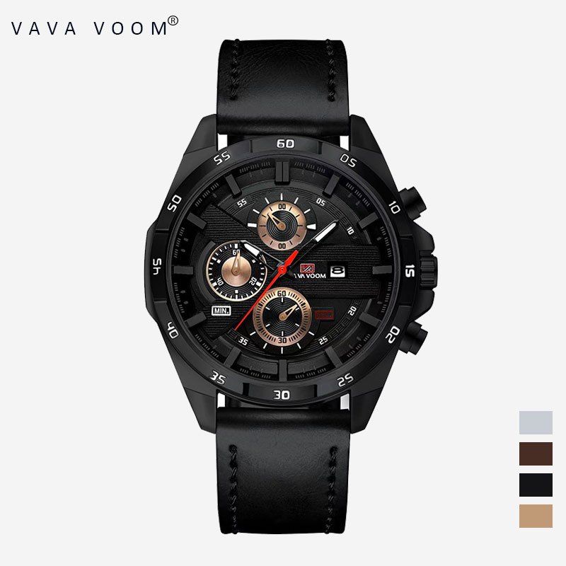 VAVAVOOM 216 Jam Tangan Pria Kulit Stainless Steel Analog Quartz Original Tahan Air Watch + Kotak Gratis-216-HH