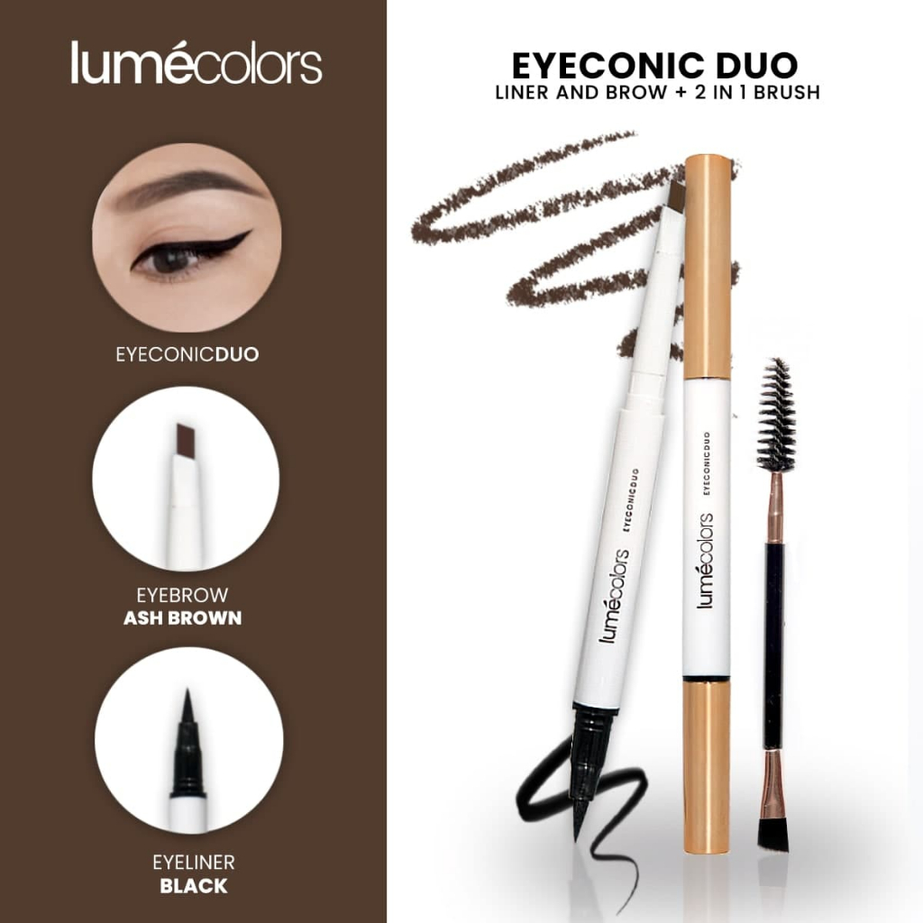 Eyeliner Eyebrow Pensil Spidol Waterproof Anti Air Matte Lumecolors Eyeconic Duo Liner And Brow 2 In