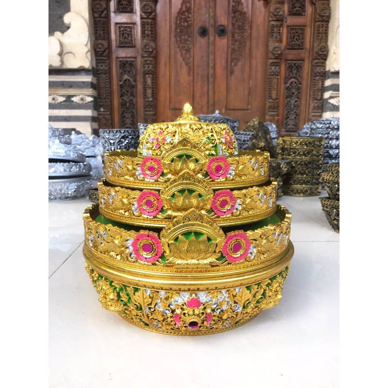 Bokor Susun 3/ Motif Bunga Teratai lengkap dengan Saab/ Bahan Melamin/ Kombinasi Warna Prada Elite