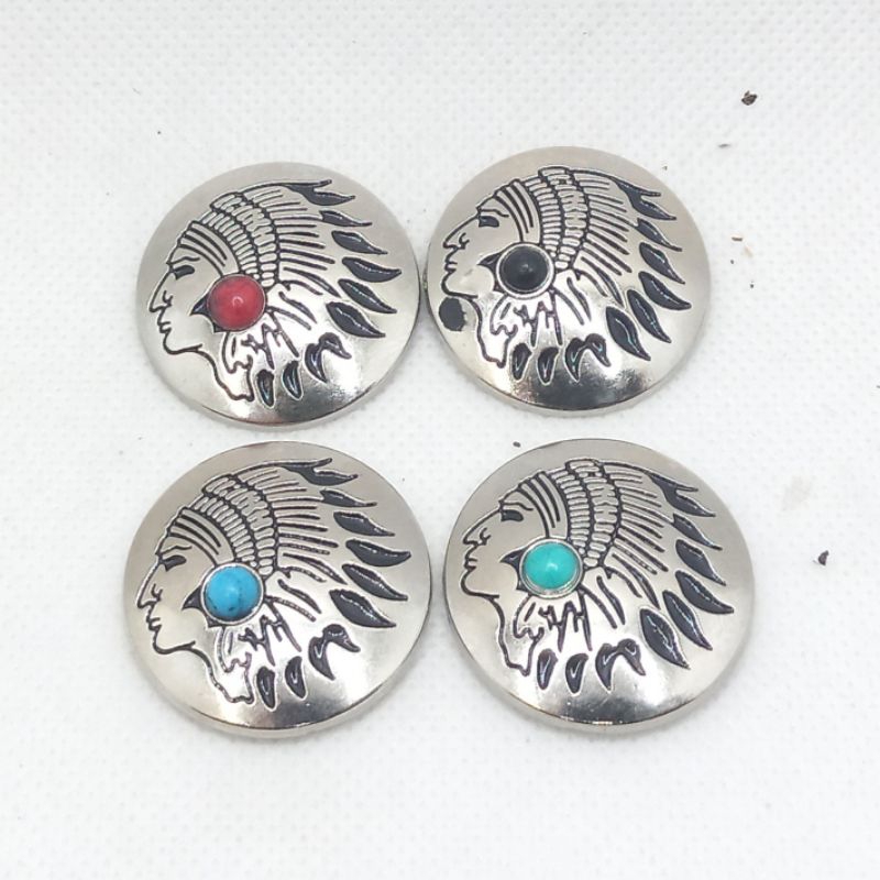 Large Concho Head Chief Indian Beads Screw Back Button DIY Leather Craft Accessories