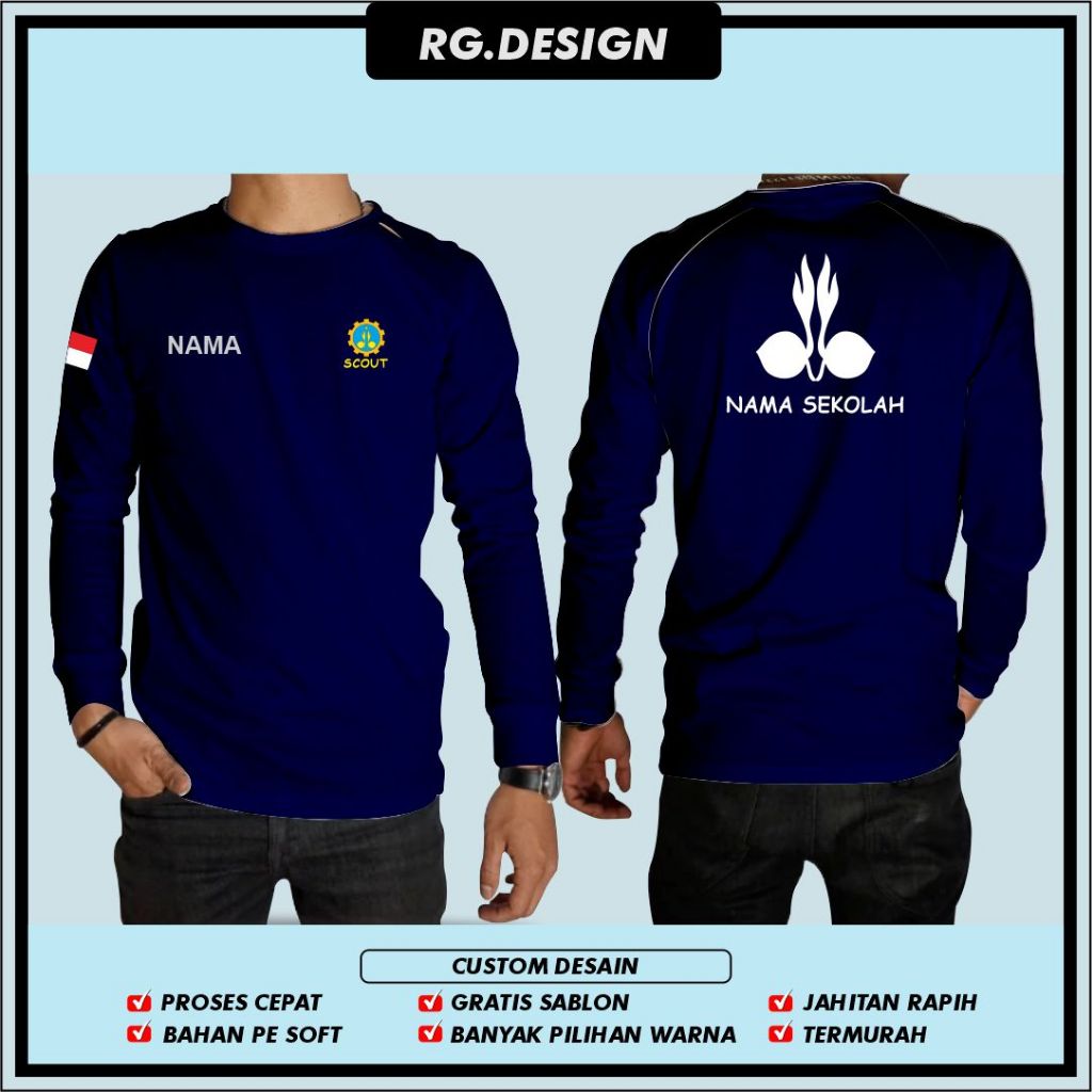 Kaos Lengan Panjang Pramuka / Kaos Pramuka custom / Kaos Pramuka Custom Desain / Kaos Pramuka Custom