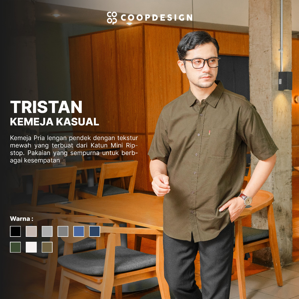 Coop Design - Tristan Kemeja Kasual Kerja Lengan Pendek Short Sleeve Basic Mini Ristop Pria