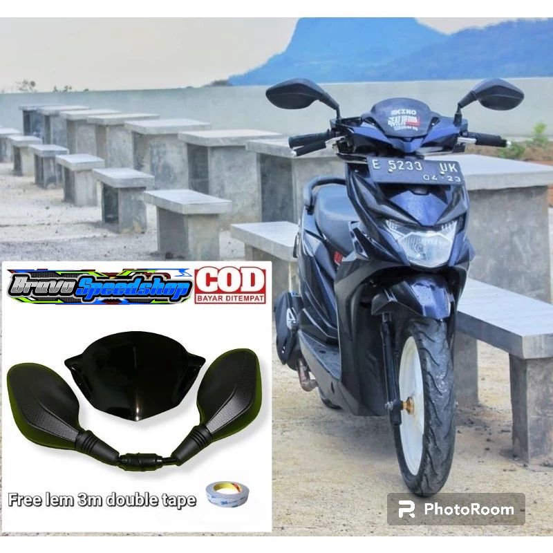 Paketan variasi kaca spion click thailand hitam polos plus visor beat karbu lama pnp beat fi new bah