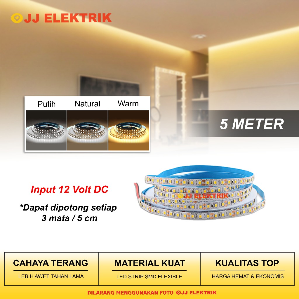 Lampu LED Strip 2835 5M 5 Meter 12V 600 LED Mata Rapat Terang