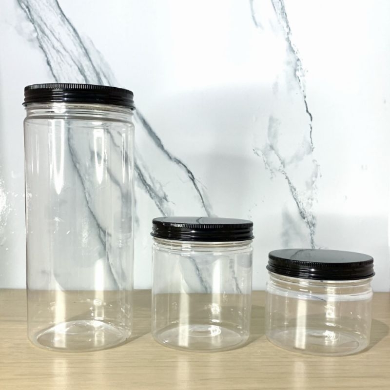 Toples Plastik Tutup Aluminium Warna Hitam 400ml, 600ml, 1300ml Wadah Bumbu, Organizer Food Grade