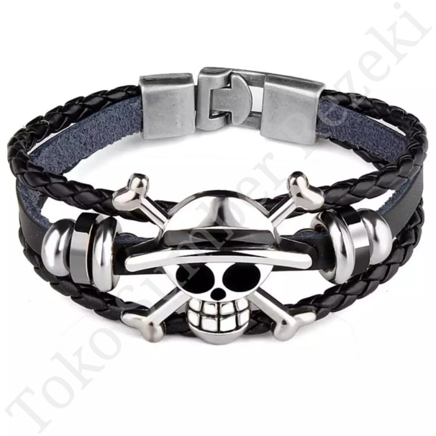 Gelang One Piece Silver Anime Cosplayer Perak Hitam Stainless Steel