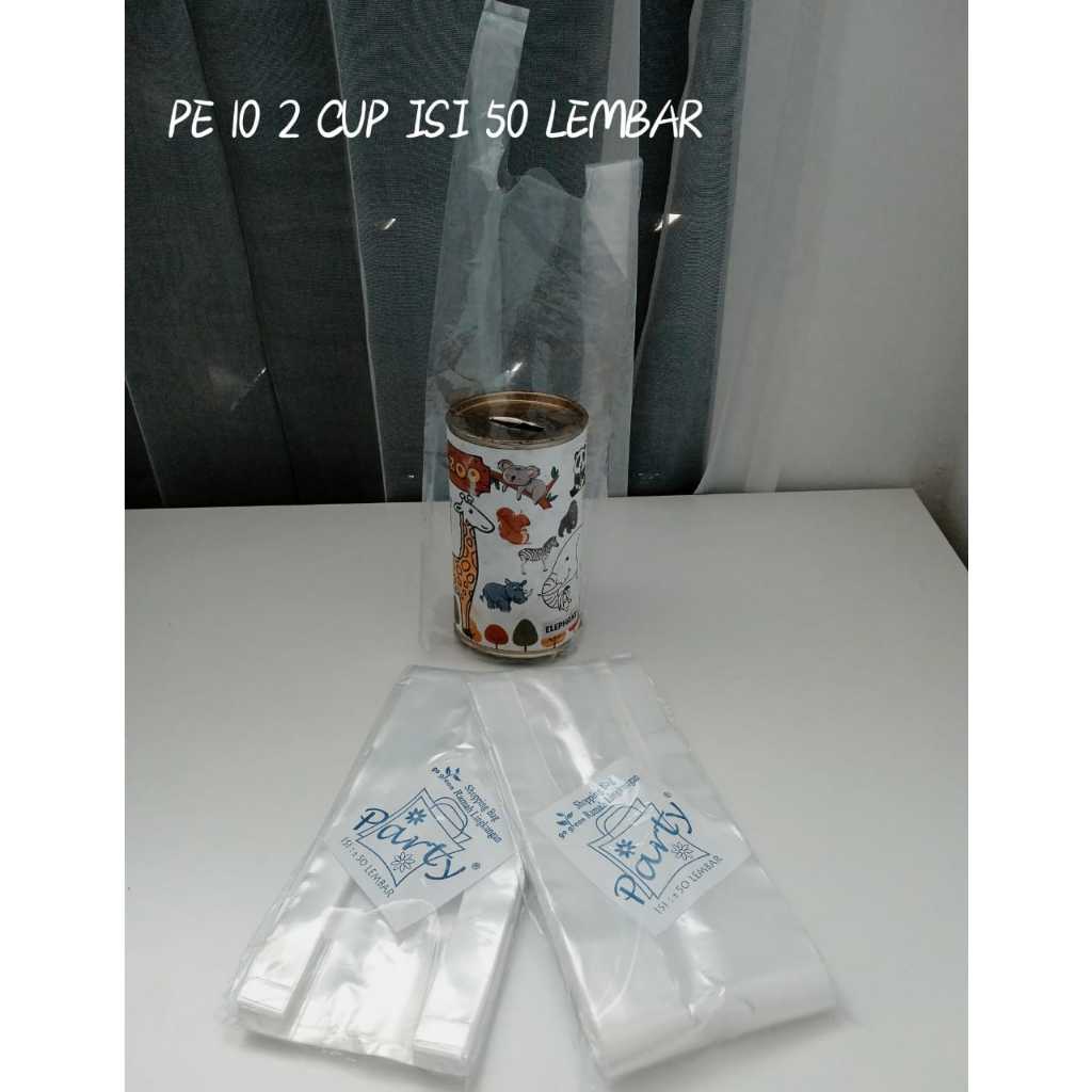 [ ISI 50PCS] PE 10 Kantong Kresek/Plastik Take Away 2 Cup Bening /kresek plastik minuman 2 cup