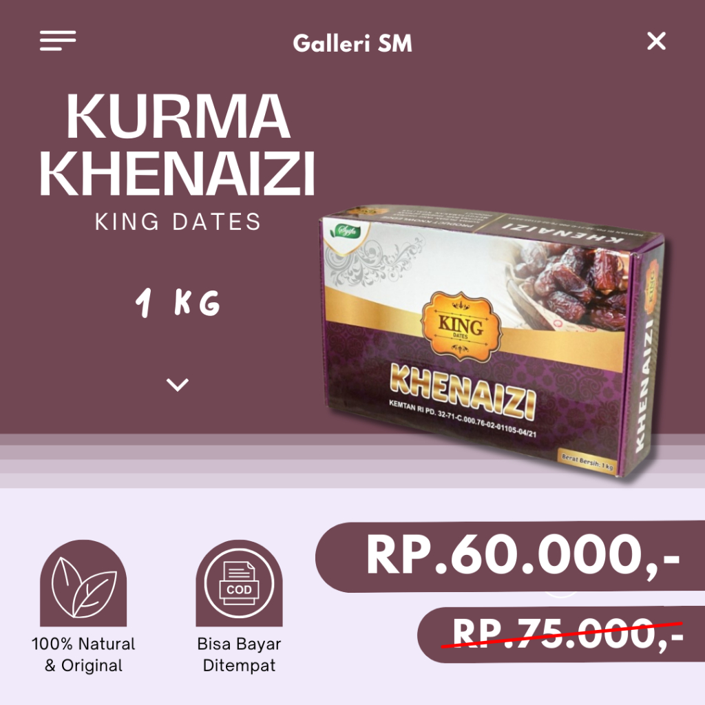 

Kurma Khenaizi King Dates 1 kg Premium Korma Arab Tamr Kenaizi Date