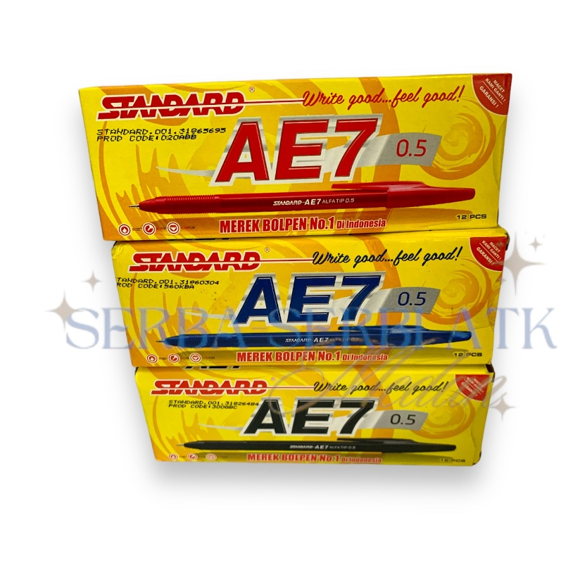 

PULPEN STANDART AE7 0.5 mm (12 PCS) ORI, HITAM MERAH BIRU