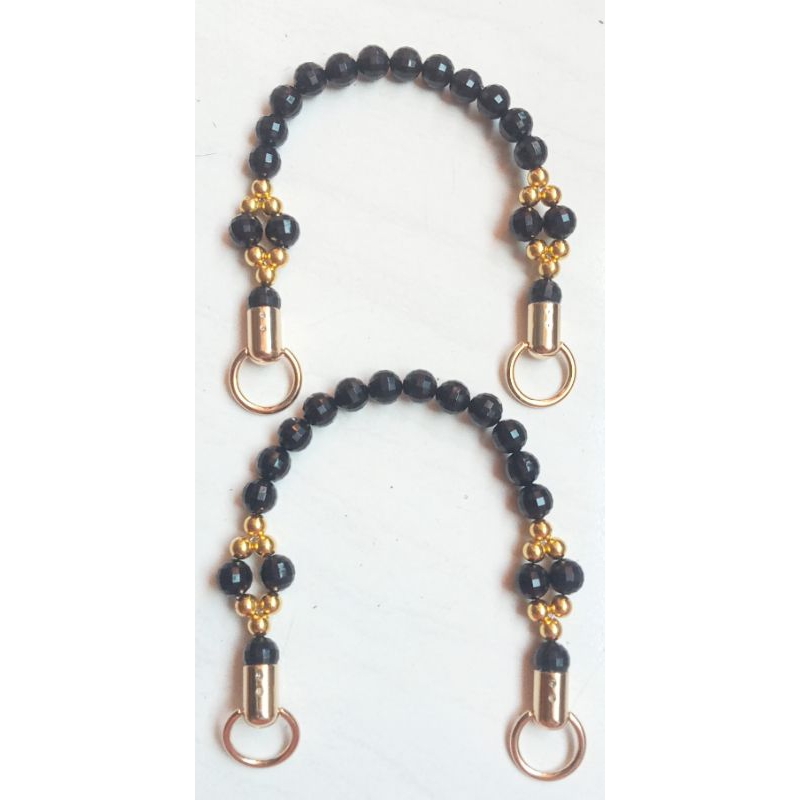 gagang tas Mote lampion 16 mm hitam variasi gold panjang 39 cm harga untuk sepasang (2 pcs)