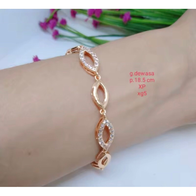 GELANG EMAS RANTAI OVAL AKSEN PERMATA | WANITA DEWASA ELEGANT | XUPING TITANIUM ANTI KARAT TIDAK LUN