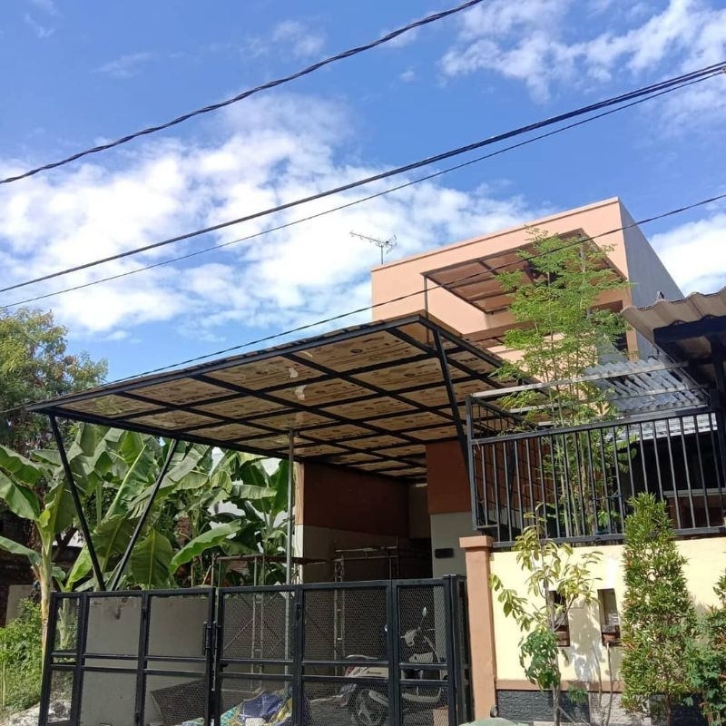 KANOPI MINIMALIS ATAP SOLARFLAT / SOLARTUFF RANGKA HOLLOW GALVANIS PEMASANGAN SEBANDUNG RAYA