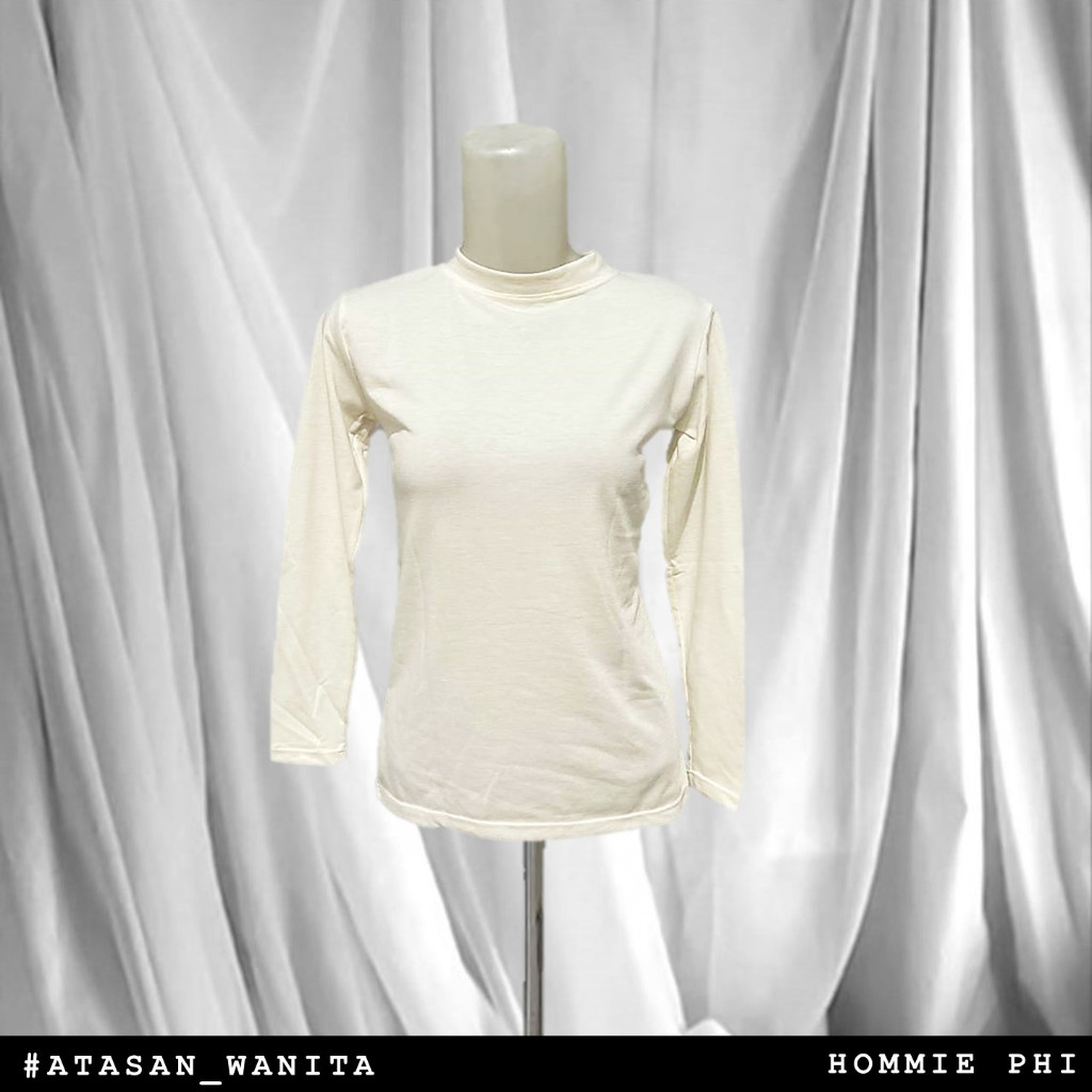 [HOMMIE PHI] Kaos Dalaman Inner Manset Wanita Putih Tulang Lengan Panjang PRELOVED