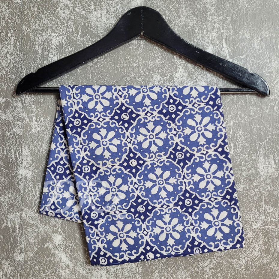 Kain batik cap katun jlamprang biru