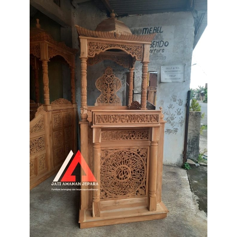 mimbar minimalis kaligrafi arab, mimbar masjid minimalis belum dicat, mimbar masjid mentah, mimbar m