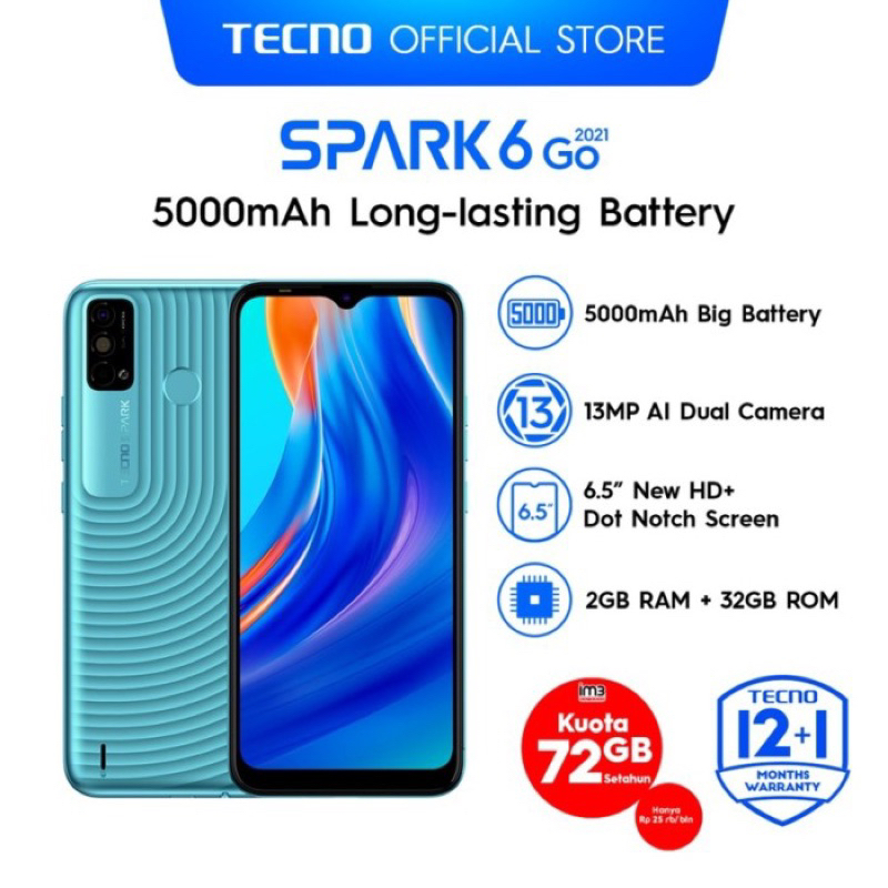 Tecno Spark 6 Go 4/64 Ram 4GB Internal 64GB Garansi Resmi