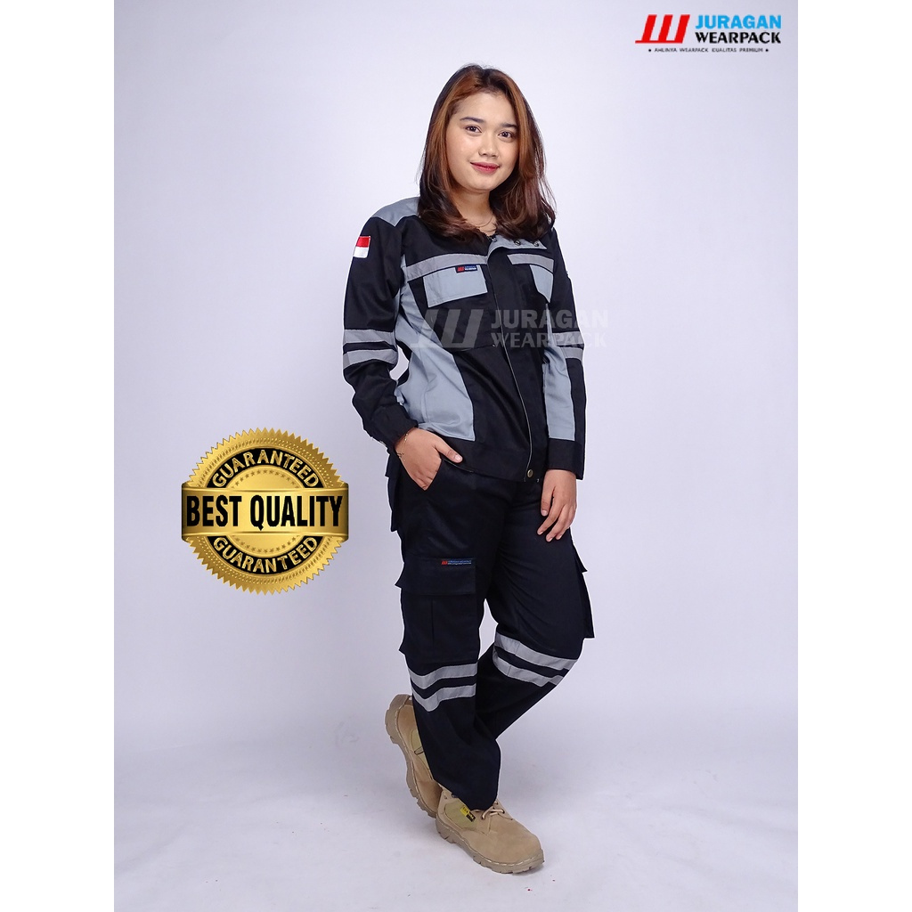 Wearpack Safety Setelan Atasan Warna Hitam Abu Bawahan Celana Hitam ukuran XL