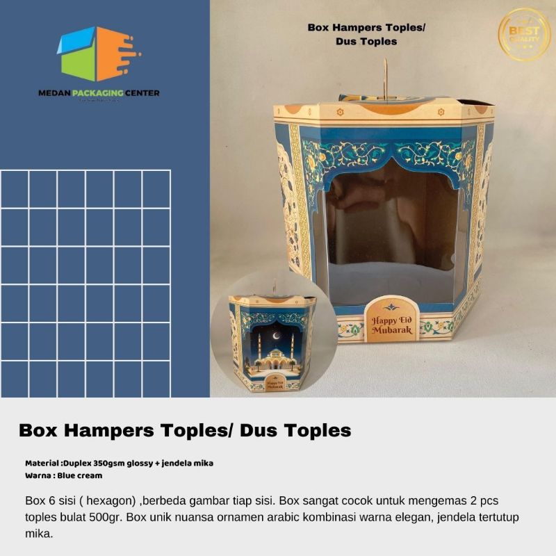 

Box Toples Hexagon Blue cream/ Box Hampers Toples / Box Hampers souvenir / Gift box / Box Lebaran / Kardus