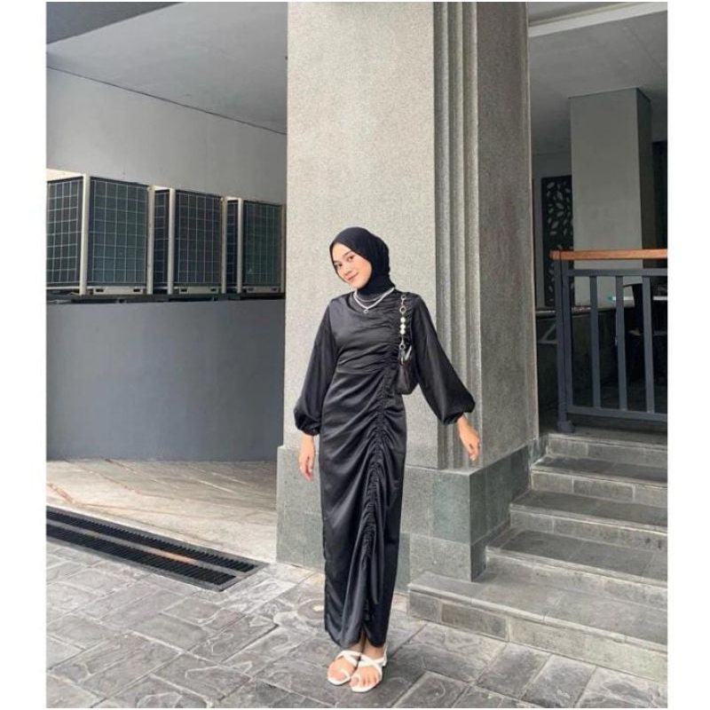 Andini Dress Satin Premium Dress Satin Serut Dress Bridesmaid Satin Velvet Termurah