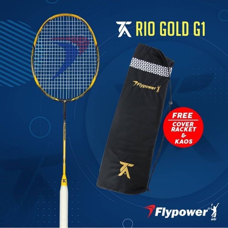 RAKET BADMINTON FLYPOWER RIO GOLD G1 ORIGINAL FREE BONUS COVER + KAOS