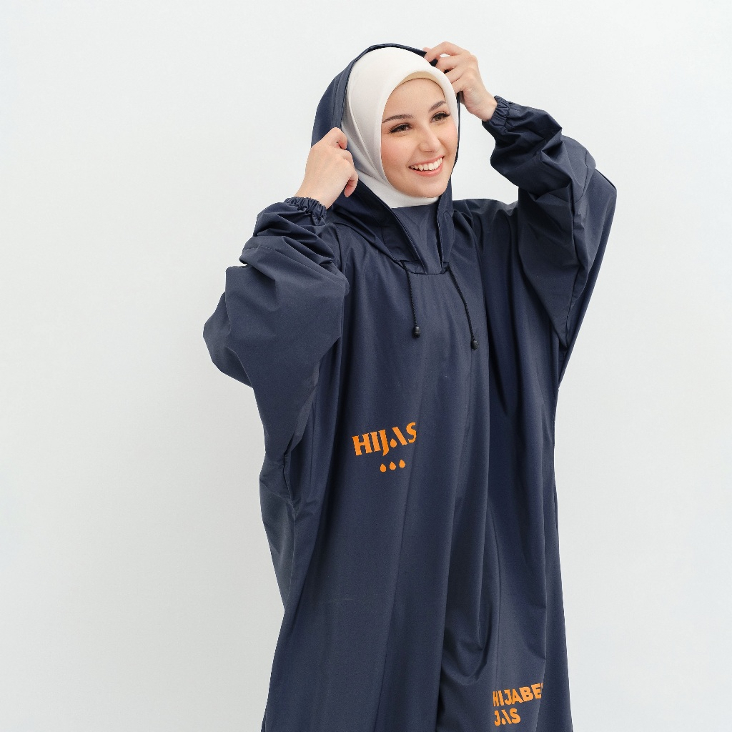 Jas Hujan Wanita Dewasa Ponco Gamis Muslimah Hijaber Jumbo Premium Tebal - Hijas