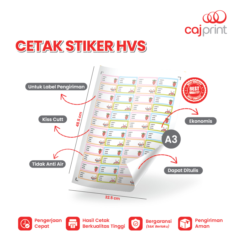 

CETAK / PRINT STICKER LABEL PENGIRIMAN STICKER HVS A3+ KISS CUTT