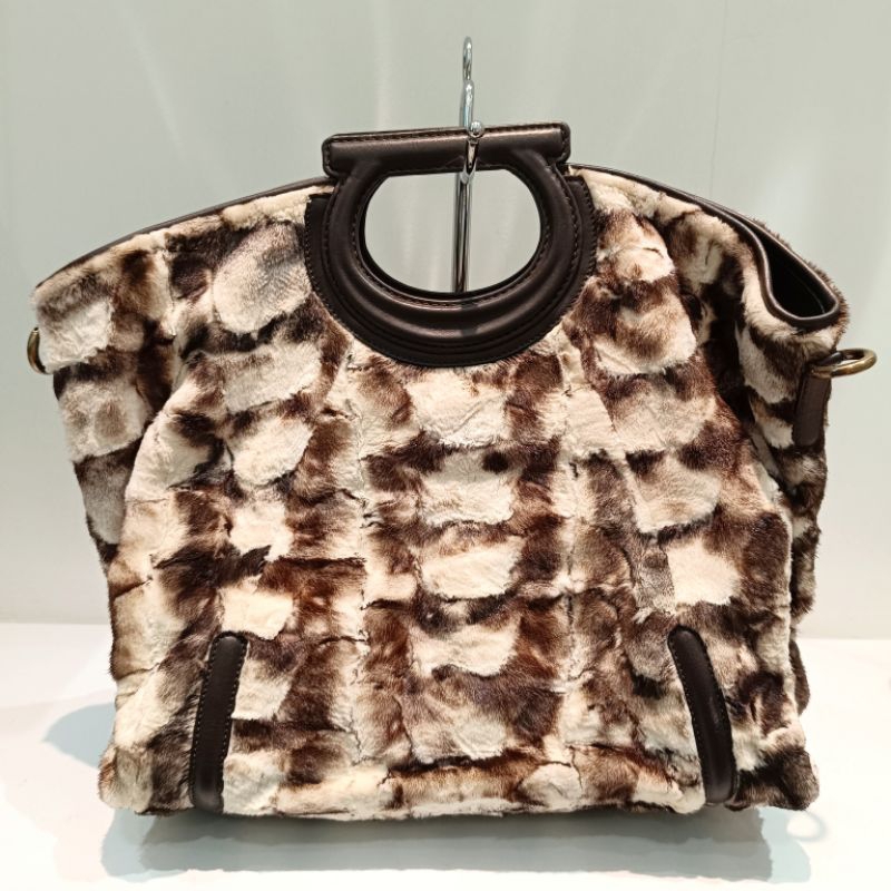 [RARE ITEM] Salvatore Ferragamo White Brown Fur Fiammetta Tote Bag
