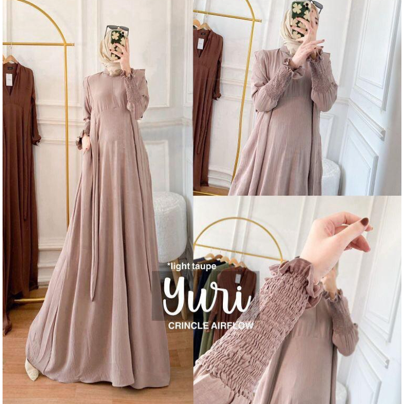 [ PROMO Yuri Dress Bahan Crinkle Premium Adem Gamis Dress Kondangan Model Terbaru 2024