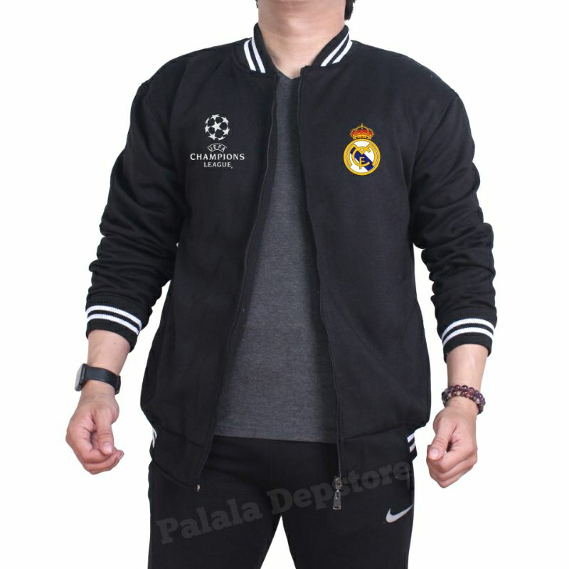 Jaket Hoodie Madrid Jaket Madrid Champions Jaket  madrid Combinasi Hitam Putih