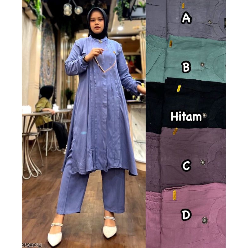 Setelan Long Tunik Rayon Twill Premium