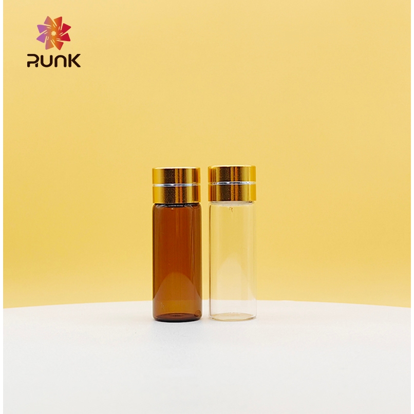 Botol Kaca Amber Bening Botol Kecil Tutup Aluminum Emas Waistline 1ml 2ml 3ml 4ml 5ml Vials