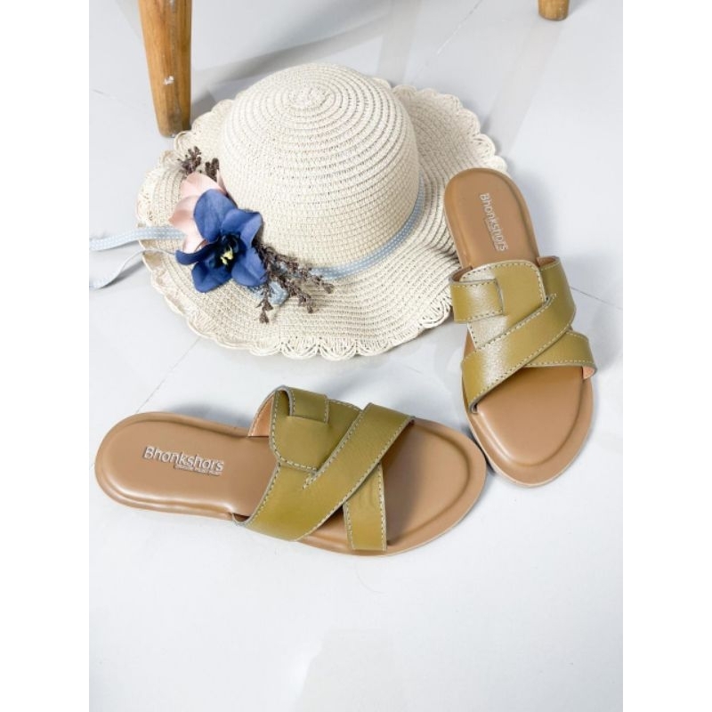 SANDAL WANITA KULIT BHONKSHORS AMORA FLAT