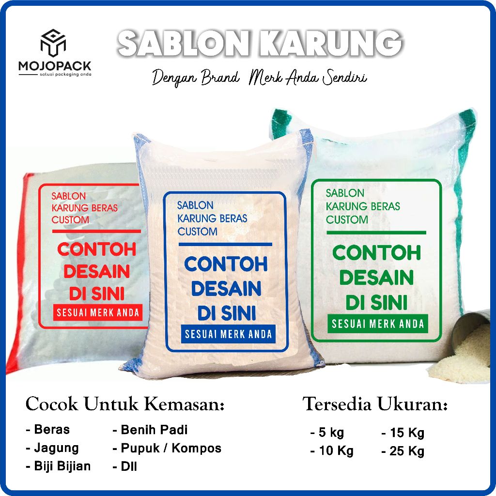 Karung Sablon Custom Request Desain merk sendiri  Karung Beras 5 kg, 10 Kg - Sablon Karung 5Kg 10 Kg