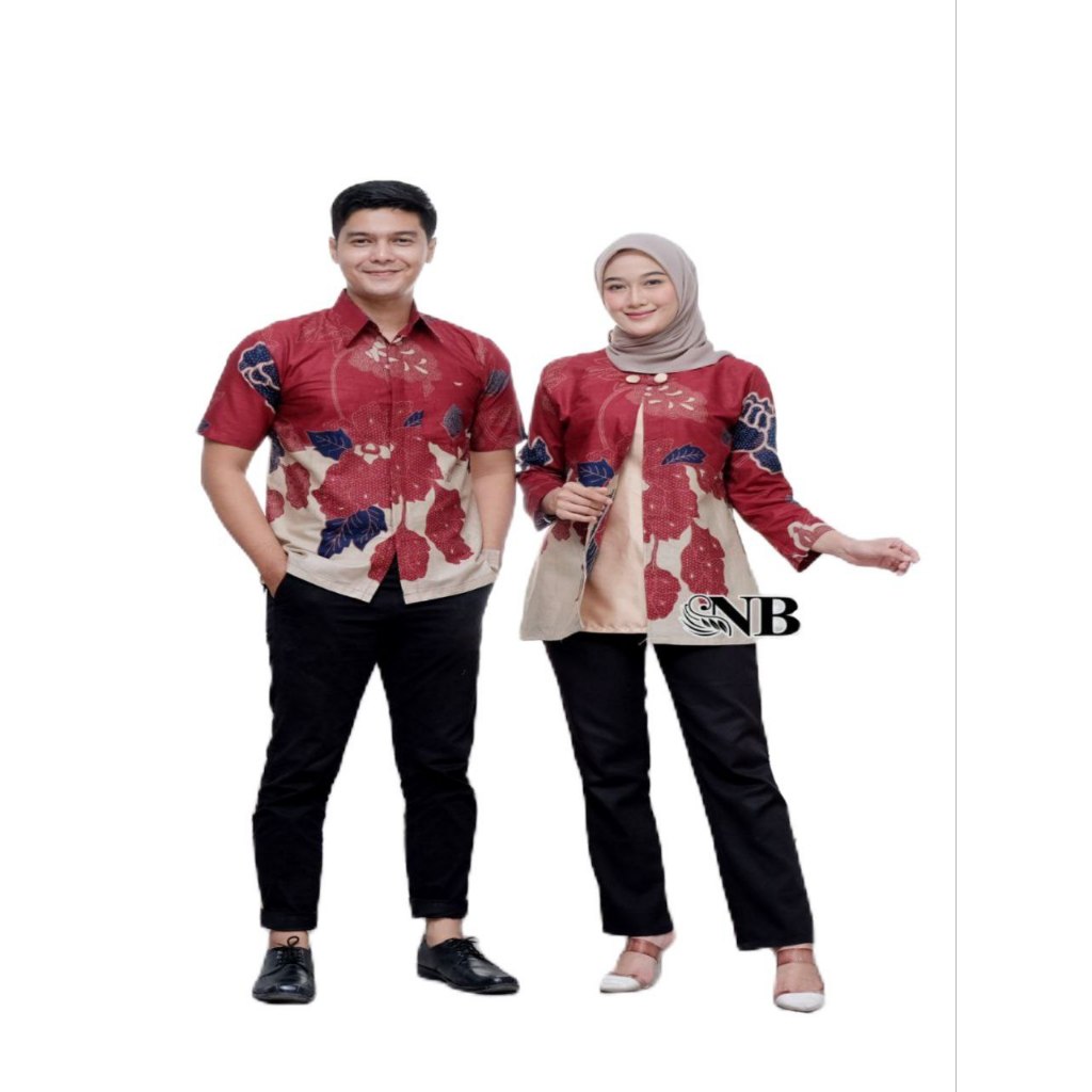 Sarimbit Atasan BajuBatik Pria Wanita Biasa Kerja Kombinasi ModelBOLERO Motif MAWAR