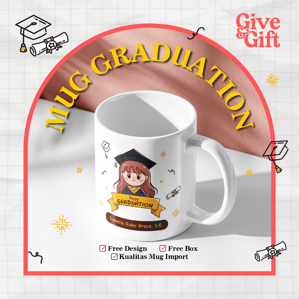 Mug Wisuda | Mug Graduation | Mug Lulus Sekolah | Mug Aesthetic | Hadiah Wisuda | Mug Kado Wisuda