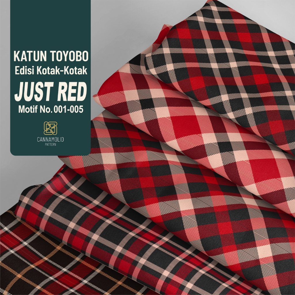 Kain Toyobo Motif KOTAK-KOTAK Merah | Lebar 145cm | Plaid JUST RED 1-5