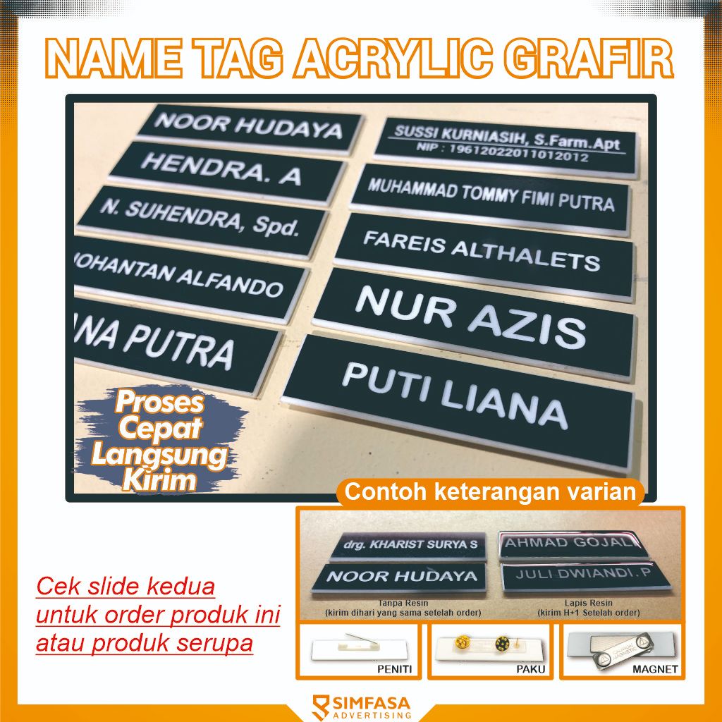 

Name Tag Acrylic Grafir | NameTag Ukir | Papan Nama Dada ASN | Abdi Negara | PNS | Namada Dada Security Polisi TNI | Bhayangkari / Persit | Papan Nama Dada Instansi | Name Tag Peniti Magnet