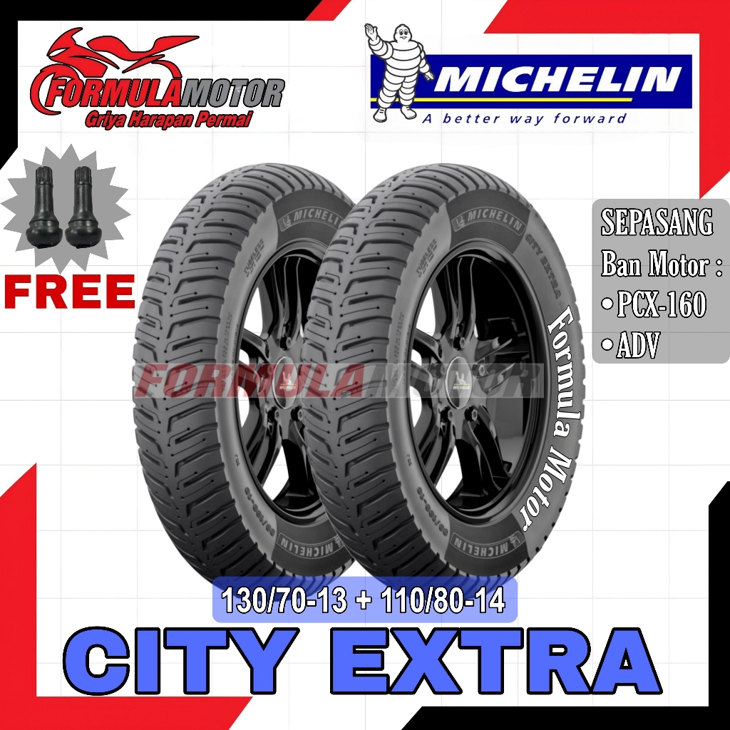 130/70-13 + 110/80-14 Michelin City Extra Ring 13-14 Tubeless - Sepasang Ban Motor ADV, PCX-160 Super Premium