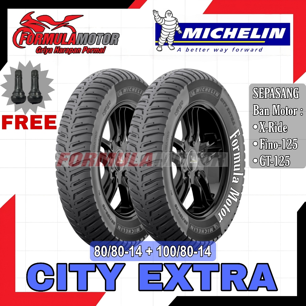 80/80-14 + 100/80-14 Michelin City Extra Ring 14 Tubeless - Sepasang Ban Motor X-Ride, Fino-125, GT-125 Super Premium