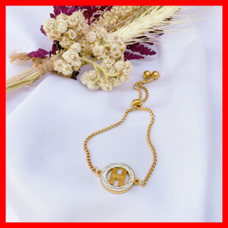 Gelang Titanium Fashion Wanita Motif berlian H Anti Karat Terbaru