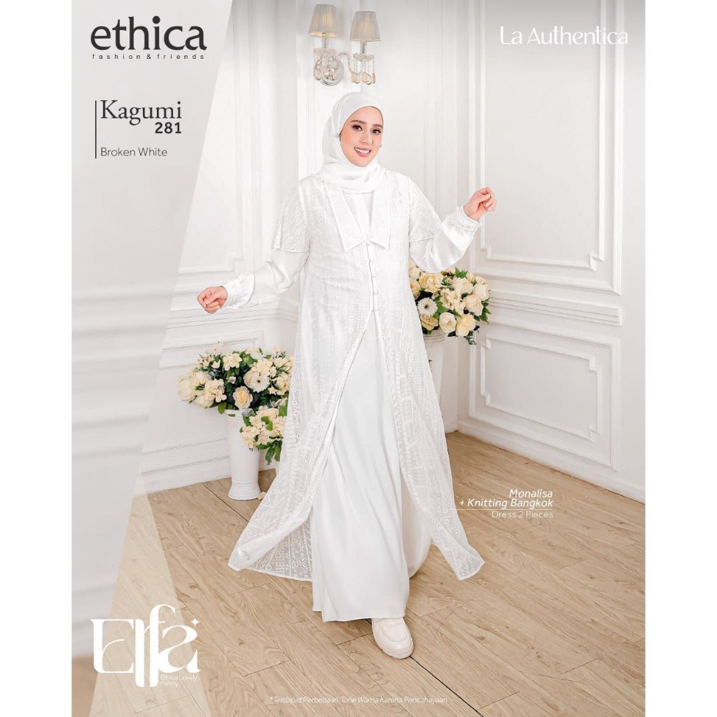 Ethica - Kagumi Broken White XXL | Gamis Putih Jumbo | Gamis Brokat Elegan | Gamis Kondangan Acara