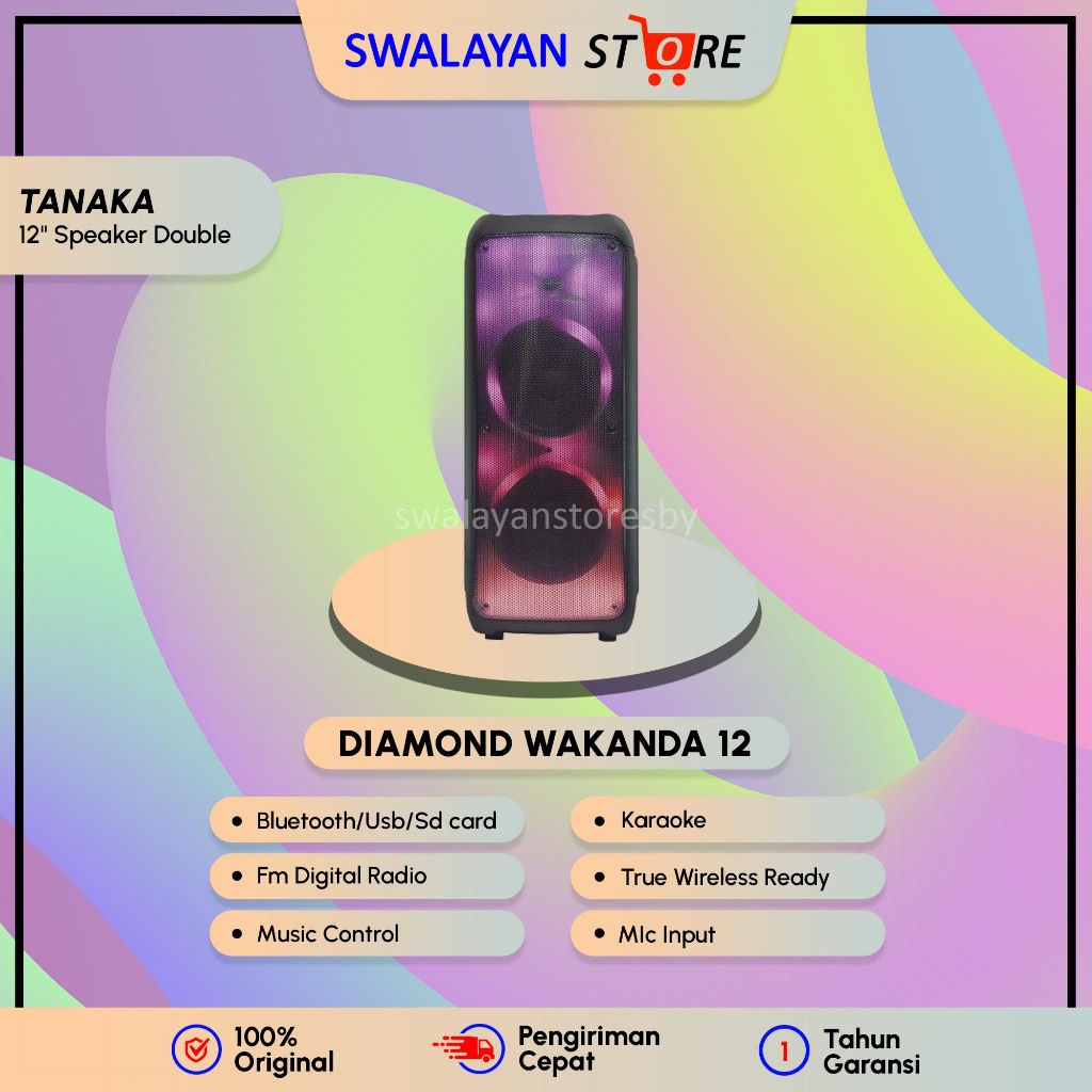 SPEAKER PORTABLE SPEAKER BLUETOOTH SPEAKER KARAOKE BONUS MIC TANAKA WAKANDA 12/10/8 IN. SPEAKER BLUE